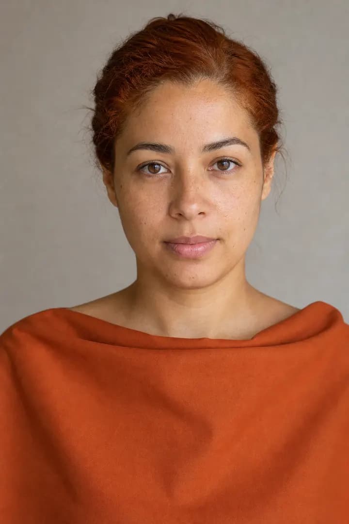 Portrait d’illustration : une femme drapée de orange brûlé, une couleur de la palette Automne chaud.